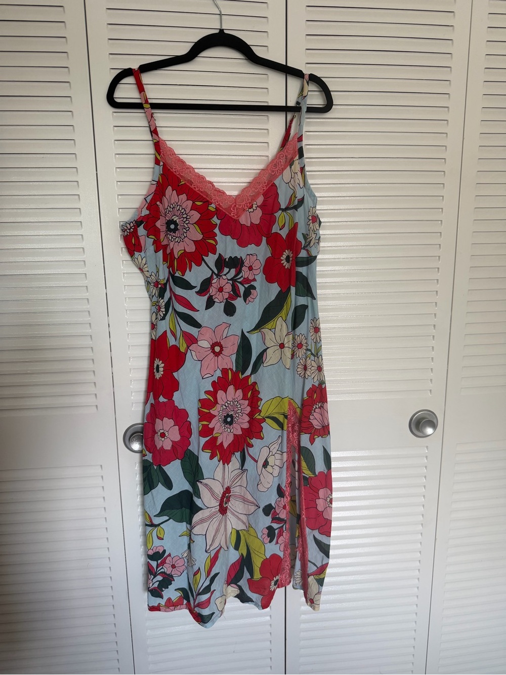 Adore Me Pink & Blue Floral Lace-Trim Chemise